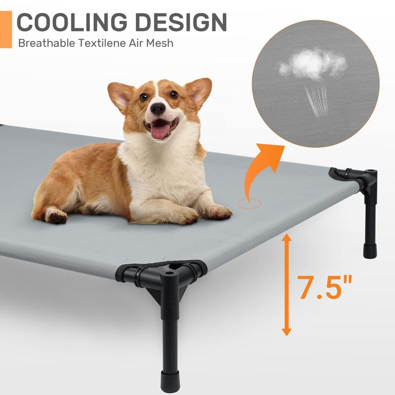 Elevated Dog Bed with Canopy, Outdoor Dog Cot with Removable Canopy Shade Tent, Portable Raised Pet Cot Cooling Bed for Dogs and Cats