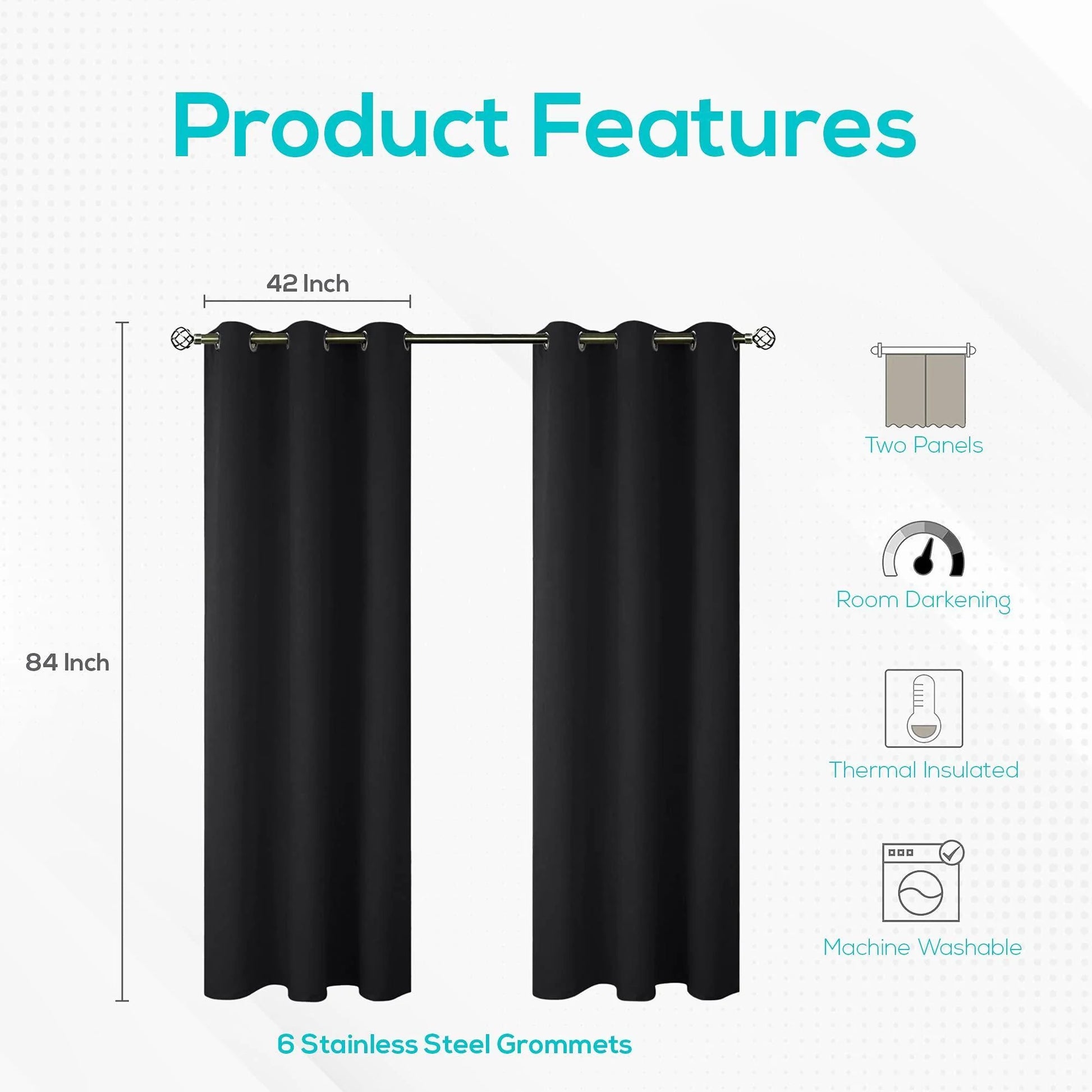 2 Panels Cozlo Blackout Curtains for Bedroom with Grommet Black Out 42X84 Inch