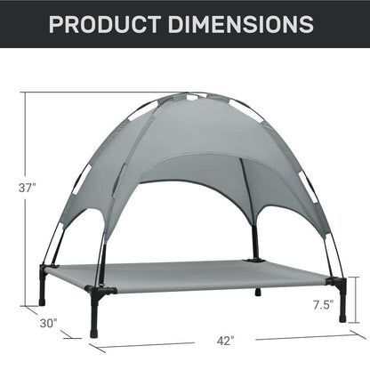 Elevated Dog Bed with Canopy, Outdoor Dog Cot with Removable Canopy Shade Tent, Portable Raised Pet Cot Cooling Bed for Dogs and Cats