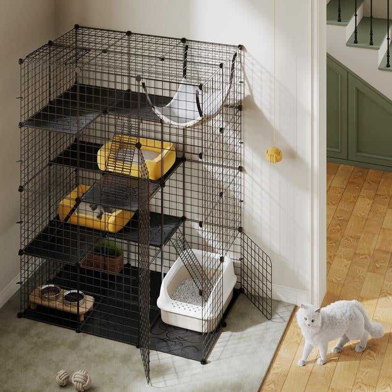 Yitahome Cat Cage Indoor Catio DIY Cat Enclosures Metal Cat Playpen 2/3/4-Tiers Kennels Pet Crate with Extra Large Hammock for Cats, Rabbit