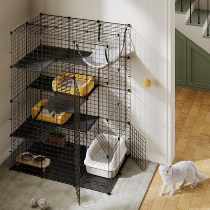 Yitahome Cat Cage Indoor Catio DIY Cat Enclosures Metal Cat Playpen 2/3/4-Tiers Kennels Pet Crate with Extra Large Hammock for Cats, Rabbit