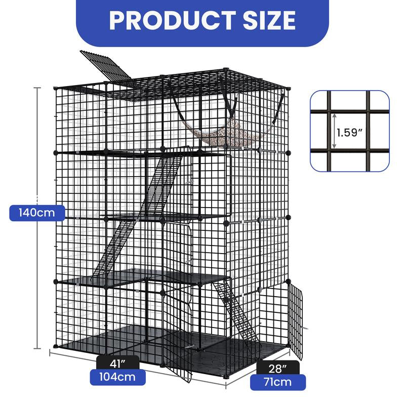 Yitahome Cat Cage Indoor Catio DIY Cat Enclosures Metal Cat Playpen 2/3/4-Tiers Kennels Pet Crate with Extra Large Hammock for Cats, Rabbit