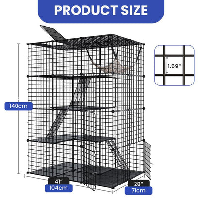 Yitahome Cat Cage Indoor Catio DIY Cat Enclosures Metal Cat Playpen 2/3/4-Tiers Kennels Pet Crate with Extra Large Hammock for Cats, Rabbit