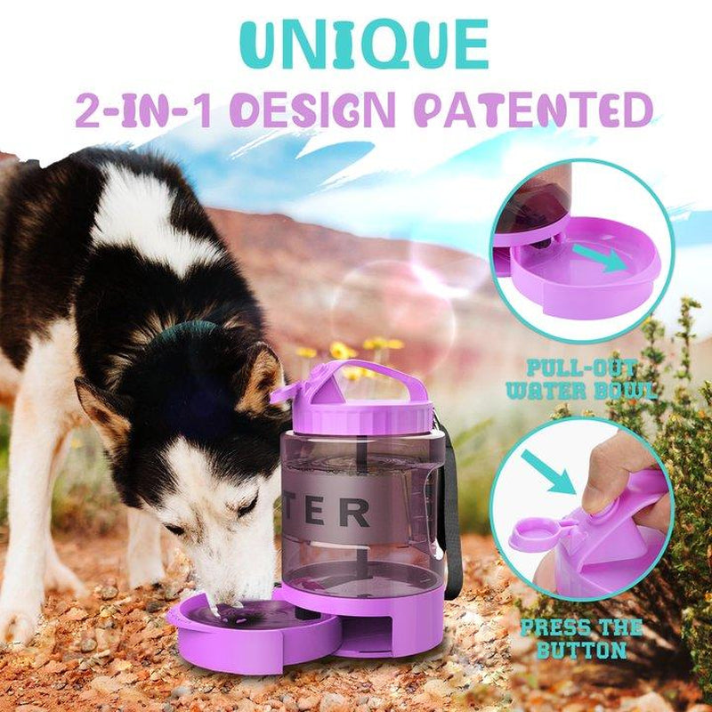 Large Dogs Water Bowl Dispenser, Walking, Camping, Hiking, Portable, Sturdy, 2 in 1 Combo Pet Travel Outdoor Feeder