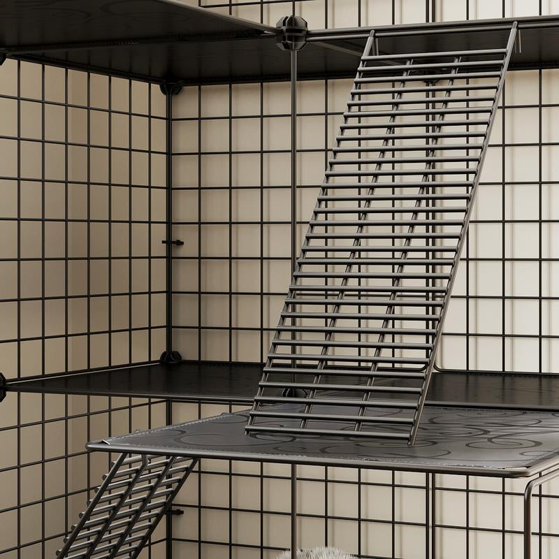 Yitahome Cat Cage Indoor Catio DIY Cat Enclosures Metal Cat Playpen 2/3/4-Tiers Kennels Pet Crate with Extra Large Hammock for Cats, Rabbit
