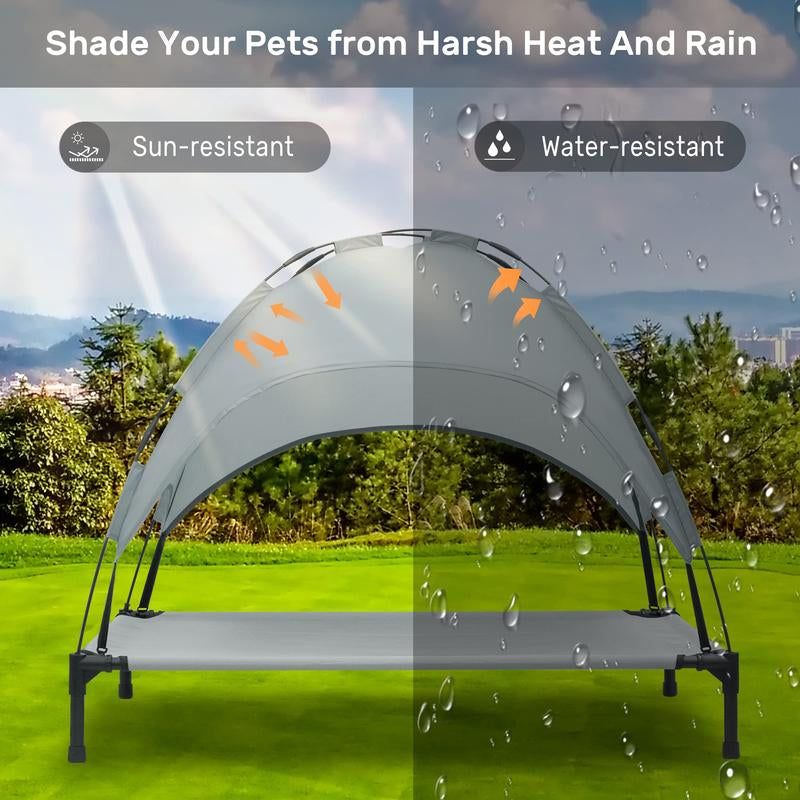 Elevated Dog Bed with Canopy, Outdoor Dog Cot with Removable Canopy Shade Tent, Portable Raised Pet Cot Cooling Bed for Dogs and Cats