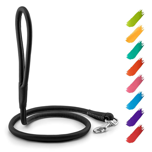 Rolled Leather Dog Leash 4Ft * 0.5 in for Small Medium and Large Dogs Heavy Duty Leather Puppy Leash for Outdoor Walking Running Training Strong Dog Leashes for Large Breed Dogs (Black)
