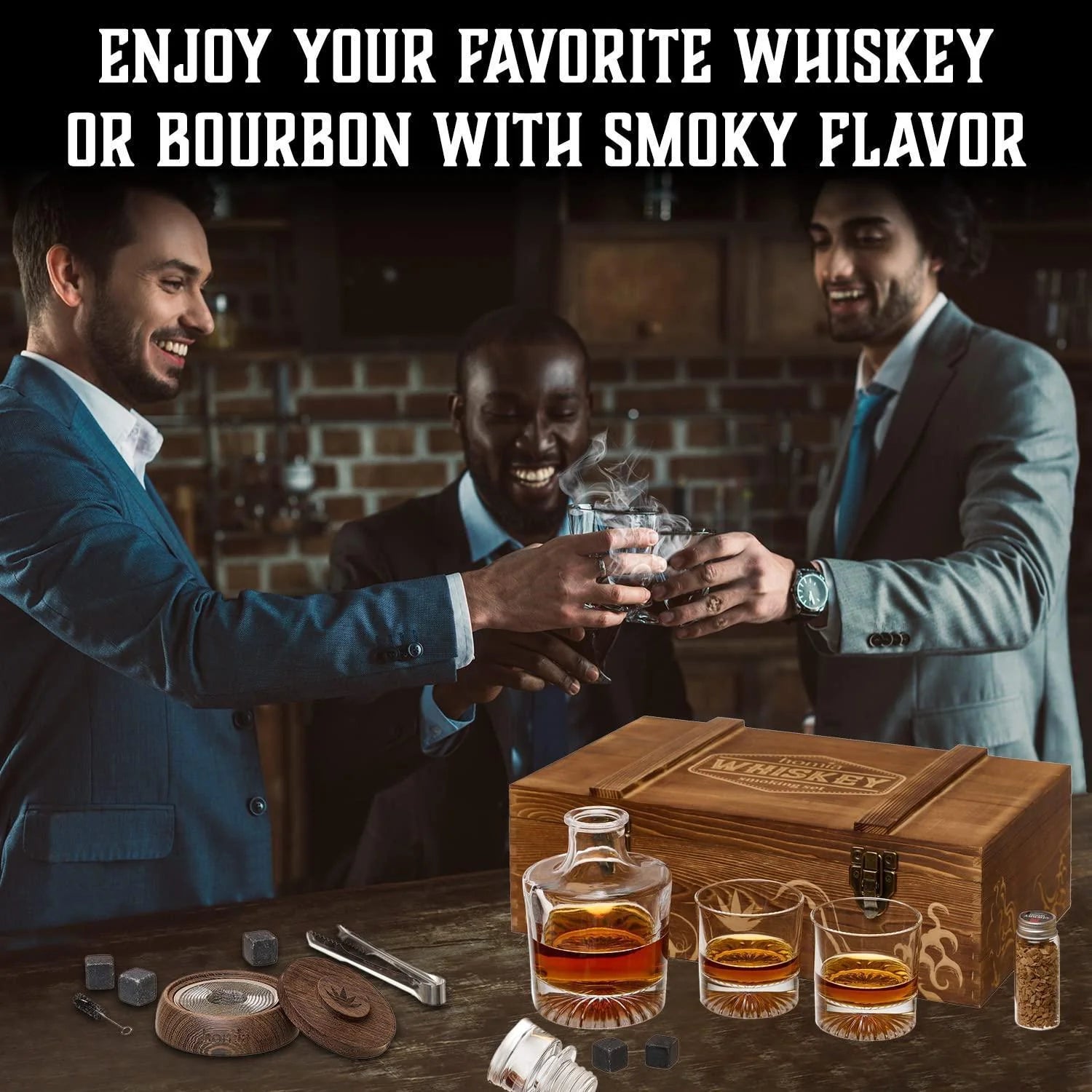 Whiskey Gift Set 14 Pcs Whiskey Bottle Old Fashioned Glasses in Wodden Box Gift