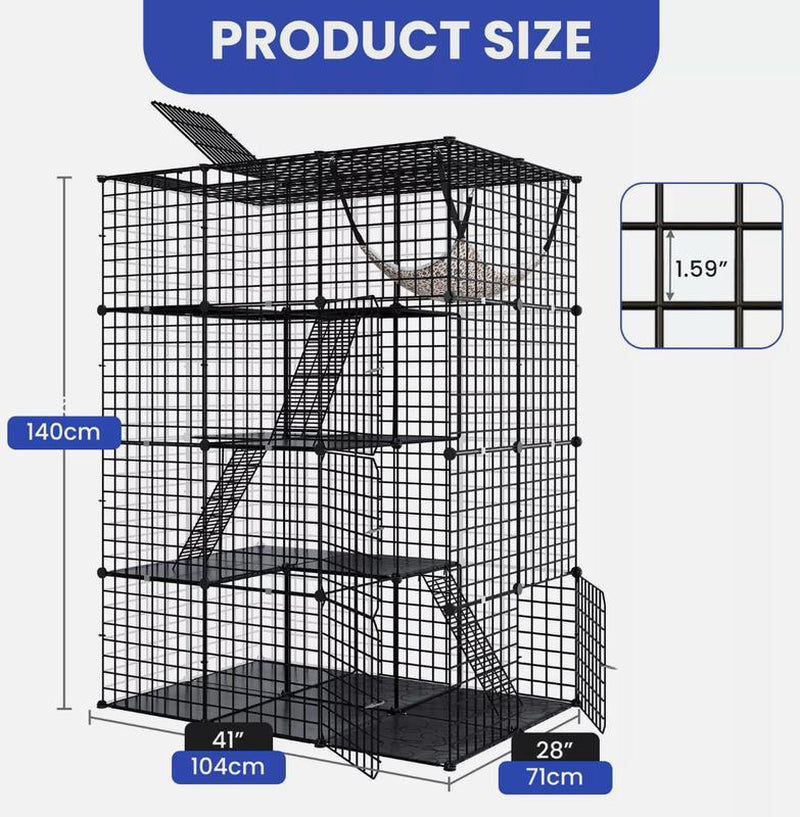 Yitahome Cat Cage Indoor Catio DIY Cat Enclosures Metal Cat Playpen 2/3/4-Tiers Kennels Pet Crate with Extra Large Hammock for Cats, Rabbit