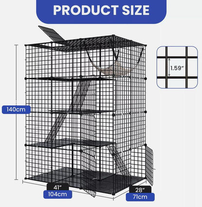 Yitahome Cat Cage Indoor Catio DIY Cat Enclosures Metal Cat Playpen 2/3/4-Tiers Kennels Pet Crate with Extra Large Hammock for Cats, Rabbit