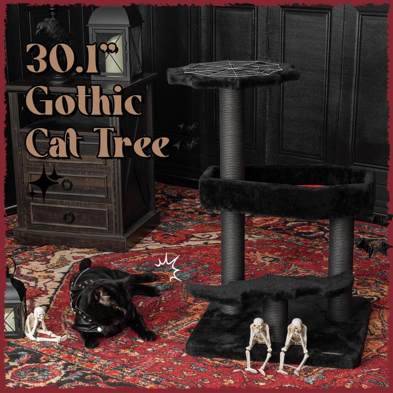 [Springtok] KAMABOKO Gothic Cat Tree (30.3"-59") – Multiple Height Options,Cat Scratching Post, Cat Tree, Cat Tower with Gothic Design