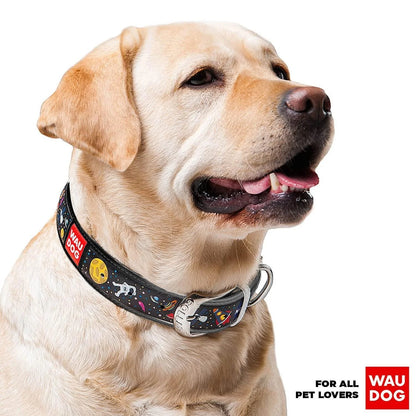 Leather Dog Collar with NASA Design for Xsmall Dogs 811 in Neck X 0.5 in Wide