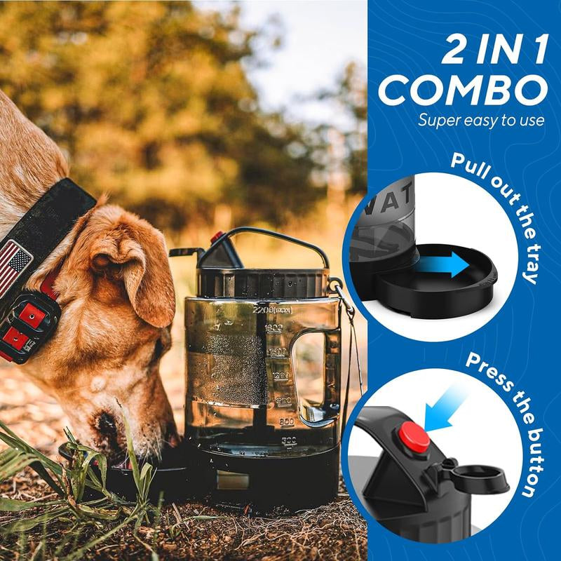 Large Dogs Water Bowl Dispenser, Walking, Camping, Hiking, Portable, Sturdy, 2 in 1 Combo Pet Travel Outdoor Feeder