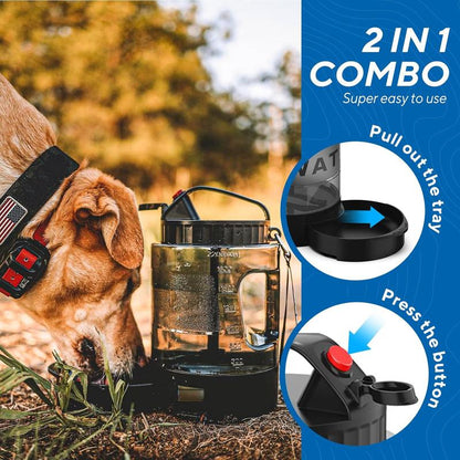 Large Dogs Water Bowl Dispenser, Walking, Camping, Hiking, Portable, Sturdy, 2 in 1 Combo Pet Travel Outdoor Feeder