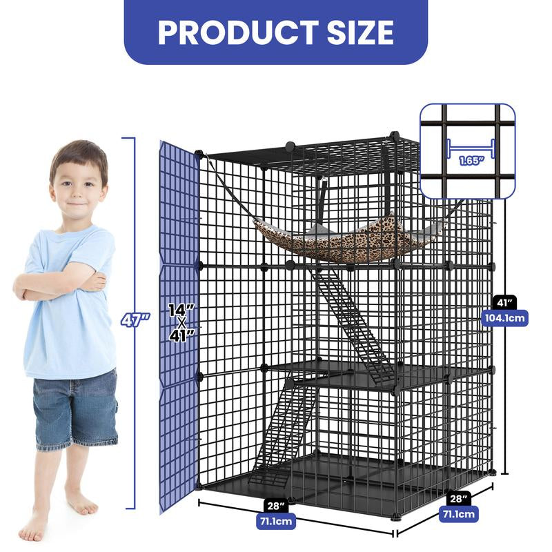 Yitahome Cat Cage Indoor Catio DIY Cat Enclosures Metal Cat Playpen 2/3/4-Tiers Kennels Pet Crate with Extra Large Hammock for Cats, Rabbit