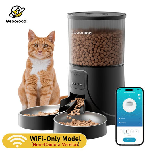 Geoorood Automatic Cat Feeder with Camera 4L Dual-Bowl Stainless Steel Bowls 2.4Ghz Wifi App-Controlled Dry Food Feeder for Cats & Dogs 1 Gallon Capacity