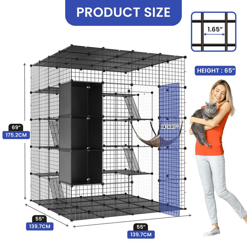 Yitahome Cat Cage Indoor Catio DIY Cat Enclosures Metal Cat Playpen 2/3/4-Tiers Kennels Pet Crate with Extra Large Hammock for Cats, Rabbit
