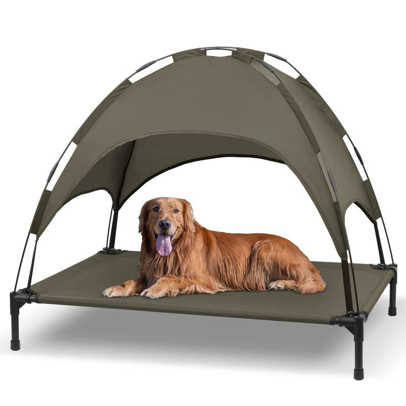 Elevated Dog Bed with Canopy, Outdoor Dog Cot with Removable Canopy Shade Tent, Portable Raised Pet Cot Cooling Bed for Dogs and Cats