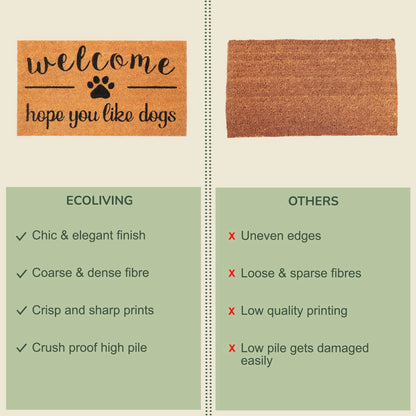 Coir Doormat Front Door Mat with Non Slip PVC Backing Printed Indoor Outdoor Mats for Home & Office Entrance Mats with Hope You like Dogs Print 30”X17” Beige & Black