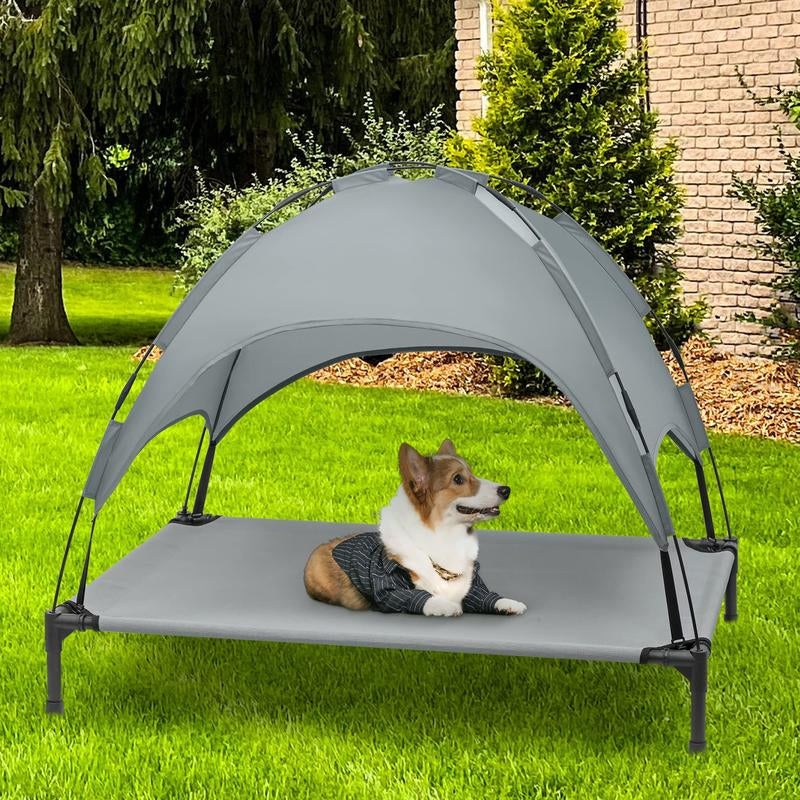 Elevated Dog Bed with Canopy, Outdoor Dog Cot with Removable Canopy Shade Tent, Portable Raised Pet Cot Cooling Bed for Dogs and Cats