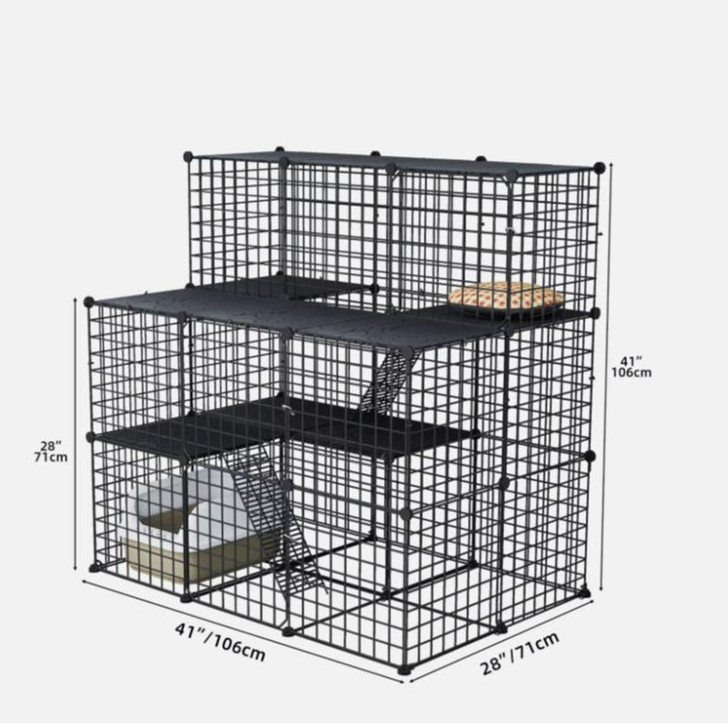 Yitahome Cat Cage Indoor Catio DIY Cat Enclosures Metal Cat Playpen 2/3/4-Tiers Kennels Pet Crate with Extra Large Hammock for Cats, Rabbit