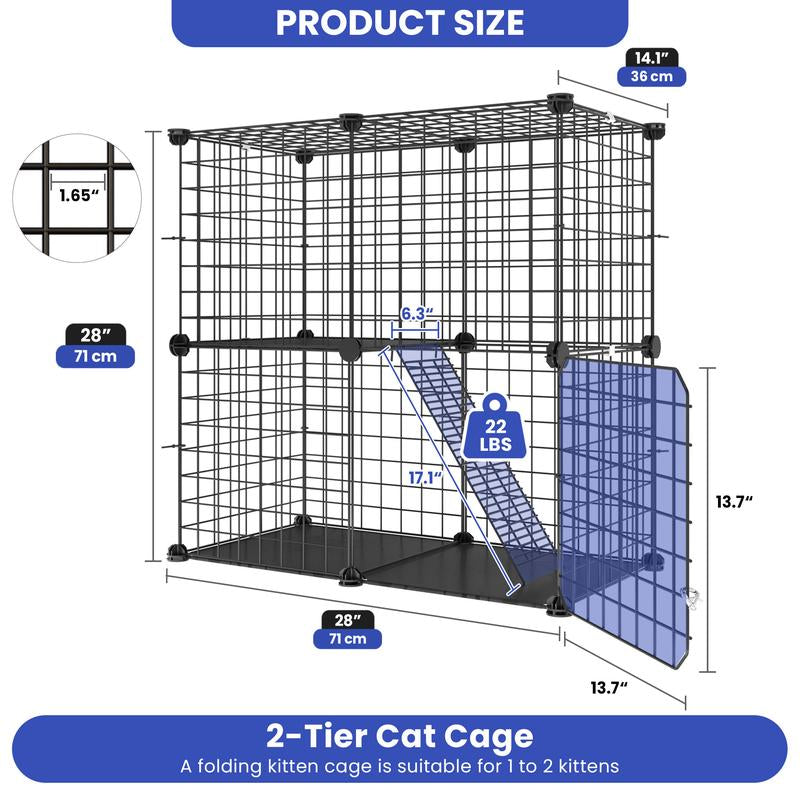 Yitahome Cat Cage Indoor Catio DIY Cat Enclosures Metal Cat Playpen 2/3/4-Tiers Kennels Pet Crate with Extra Large Hammock for Cats, Rabbit