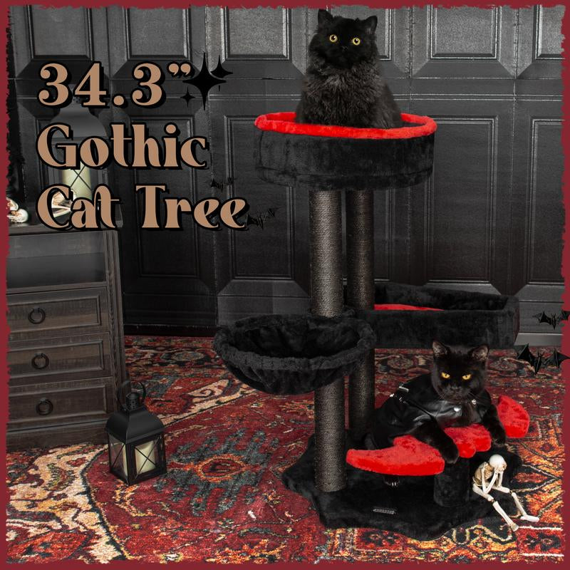 [Springtok] KAMABOKO Gothic Cat Tree (30.3"-59") – Multiple Height Options,Cat Scratching Post, Cat Tree, Cat Tower with Gothic Design