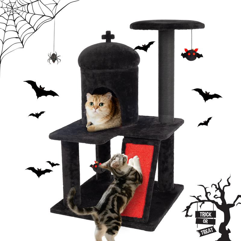 [Springtok] KAMABOKO Gothic Cat Tree (30.3"-59") – Multiple Height Options,Cat Scratching Post, Cat Tree, Cat Tower with Gothic Design