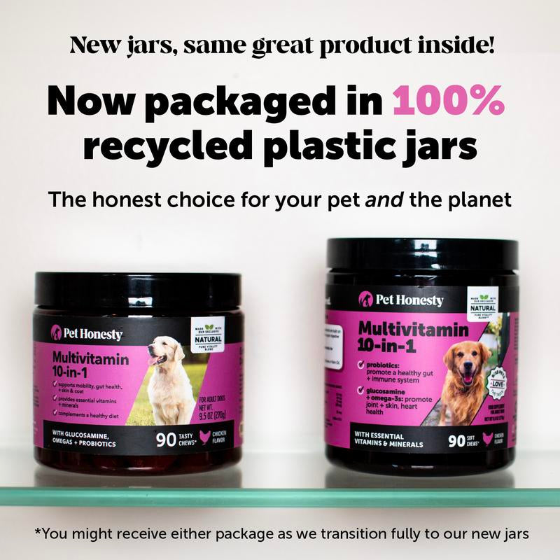 Pet Honesty Multivitamin 10-In-1 Daily Chews with Glucosamine, Omegas, and Probiotics for Dogs - Chicken Flavor Supplements for Dogs