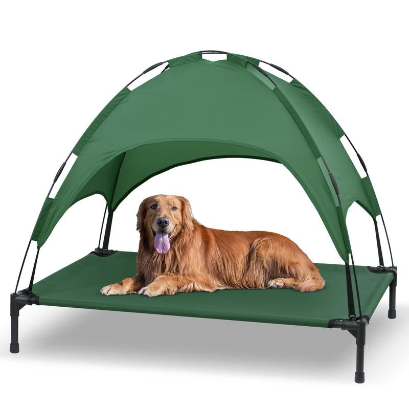 Elevated Dog Bed with Canopy, Outdoor Dog Cot with Removable Canopy Shade Tent, Portable Raised Pet Cot Cooling Bed for Dogs and Cats
