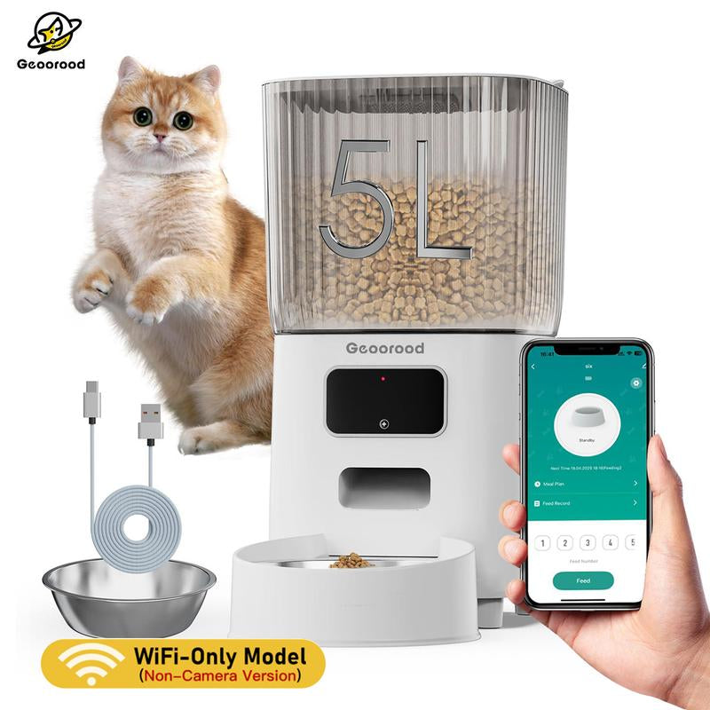 Geoorood Automatic Cat Feeder with Camera 4L Dual-Bowl Stainless Steel Bowls 2.4Ghz Wifi App-Controlled Dry Food Feeder for Cats & Dogs 1 Gallon Capacity