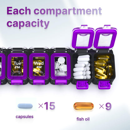 Weekly Pill Organizer 2 Times a Day Airtight Pill Box 7 Day Am Pm Vitamin