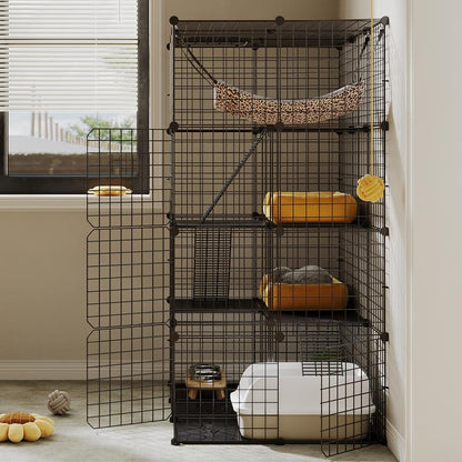 Yitahome Cat Cage Indoor Catio DIY Cat Enclosures Metal Cat Playpen 2/3/4-Tiers Kennels Pet Crate with Extra Large Hammock for Cats, Rabbit
