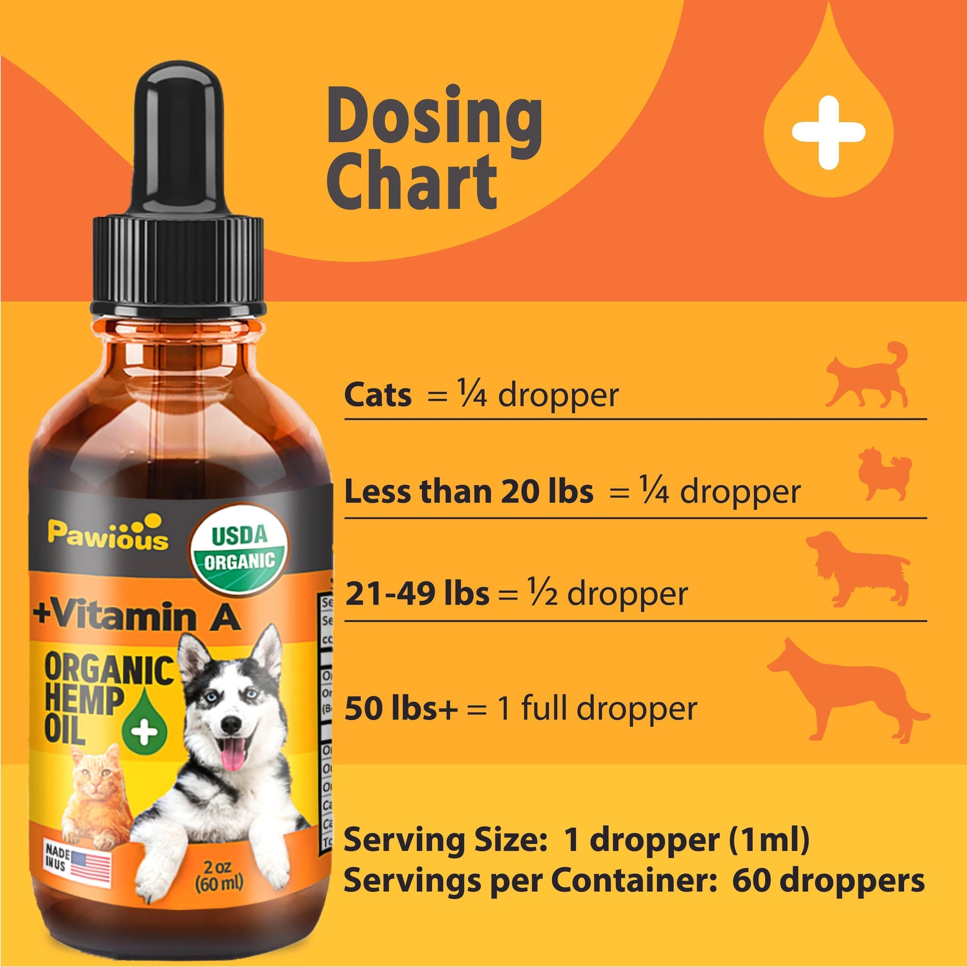 Hemp Oil for Dogs & Cats Large 2Oz Bottle Made in USA Joint Pain And