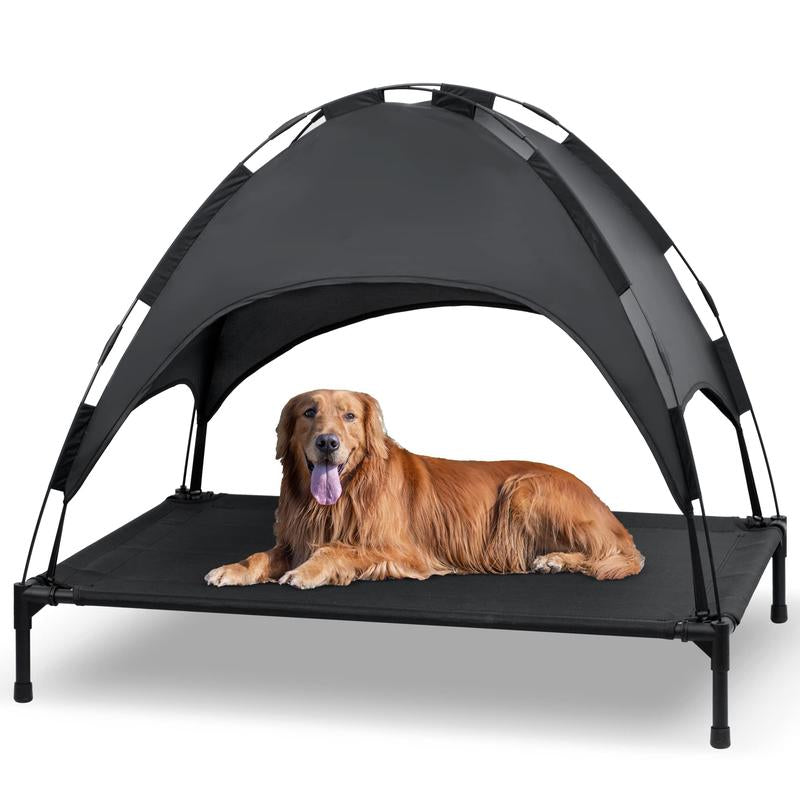 Elevated Dog Bed with Canopy, Outdoor Dog Cot with Removable Canopy Shade Tent, Portable Raised Pet Cot Cooling Bed for Dogs and Cats