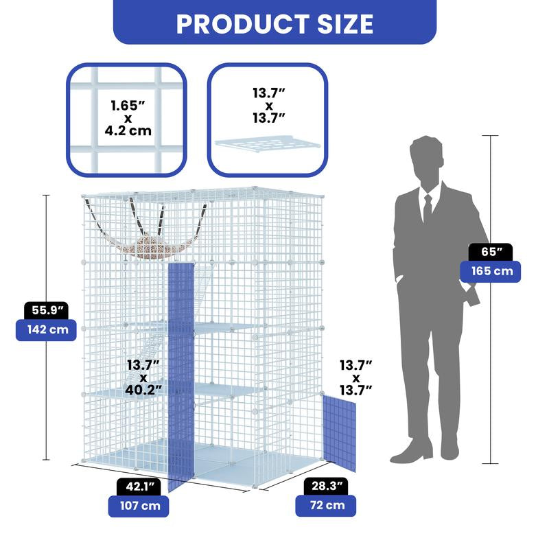 Yitahome Cat Cage Indoor Catio DIY Cat Enclosures Metal Cat Playpen 2/3/4-Tiers Kennels Pet Crate with Extra Large Hammock for Cats, Rabbit
