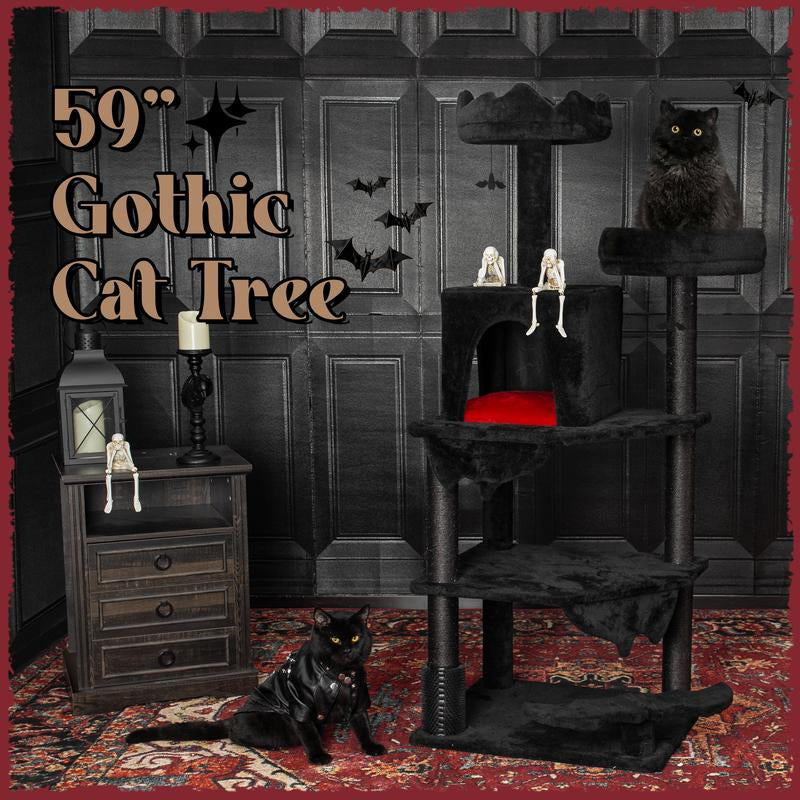 [Springtok] KAMABOKO Gothic Cat Tree (30.3"-59") – Multiple Height Options,Cat Scratching Post, Cat Tree, Cat Tower with Gothic Design