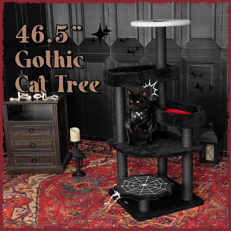 [Springtok] KAMABOKO Gothic Cat Tree (30.3"-59") – Multiple Height Options,Cat Scratching Post, Cat Tree, Cat Tower with Gothic Design