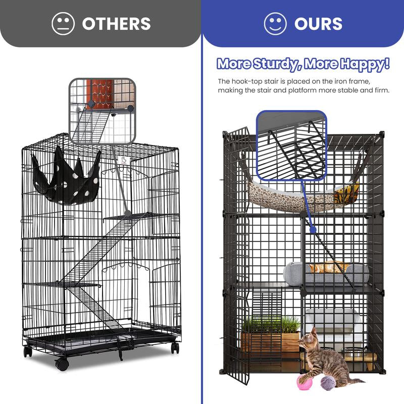 Yitahome Cat Cage Indoor Catio DIY Cat Enclosures Metal Cat Playpen 2/3/4-Tiers Kennels Pet Crate with Extra Large Hammock for Cats, Rabbit