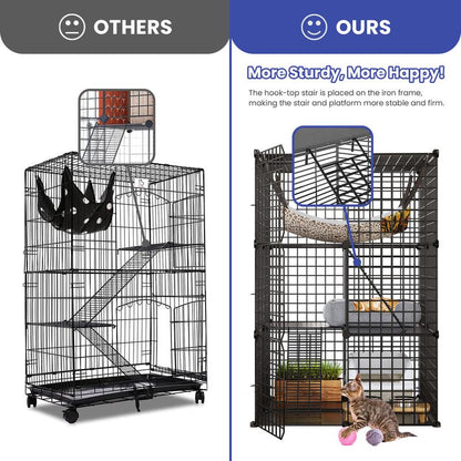 Yitahome Cat Cage Indoor Catio DIY Cat Enclosures Metal Cat Playpen 2/3/4-Tiers Kennels Pet Crate with Extra Large Hammock for Cats, Rabbit