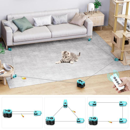 Asfrost Interactive Cat Toys for Indoor Cats, Cat Feather Toy for Bored Cats Kitten Play Chase Run Exercise, Automatic/Remote Control Cat Treadmill, DIY Cat Hunting String Moving Mouse Toys