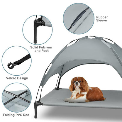 Elevated Dog Bed with Canopy, Outdoor Dog Cot with Removable Canopy Shade Tent, Portable Raised Pet Cot Cooling Bed for Dogs and Cats