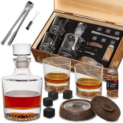 Whiskey Gift Set 14 Pcs Whiskey Bottle Old Fashioned Glasses in Wodden Box Gift