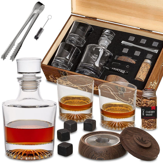 Whiskey Gift Set 14 Pcs Whiskey Bottle Old Fashioned Glasses in Wodden Box Gift