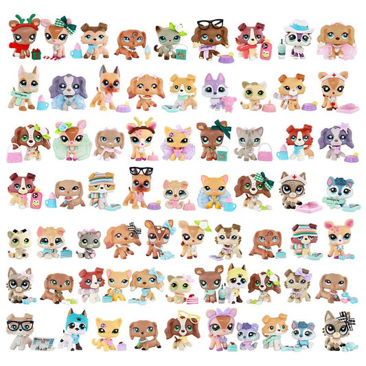 5 Pc Random Miniature Cat and Dog Figures and Random 7 Pc Accessories for Lps Collection
