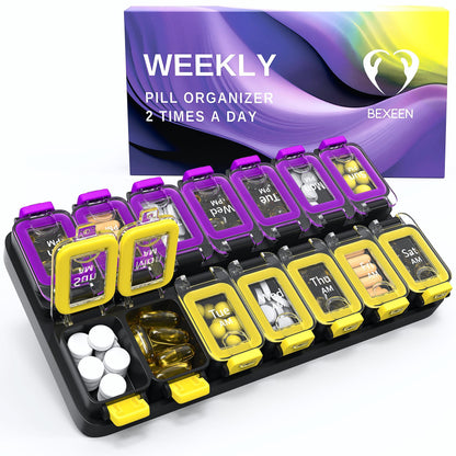 Weekly Pill Organizer 2 Times a Day Airtight Pill Box 7 Day Am Pm Vitamin