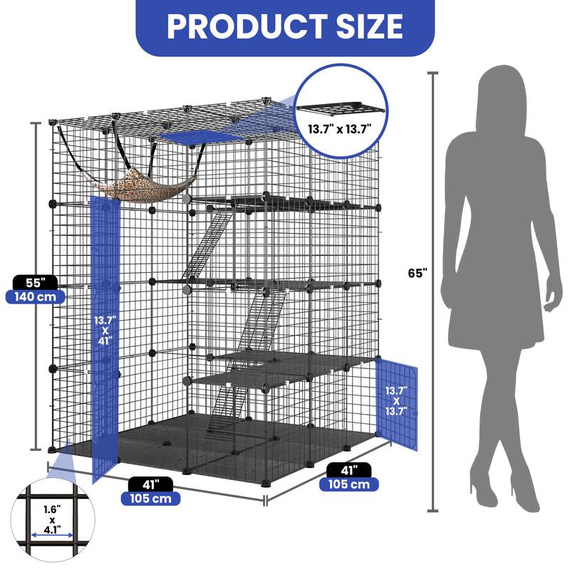 Yitahome Cat Cage Indoor Catio DIY Cat Enclosures Metal Cat Playpen 2/3/4-Tiers Kennels Pet Crate with Extra Large Hammock for Cats, Rabbit