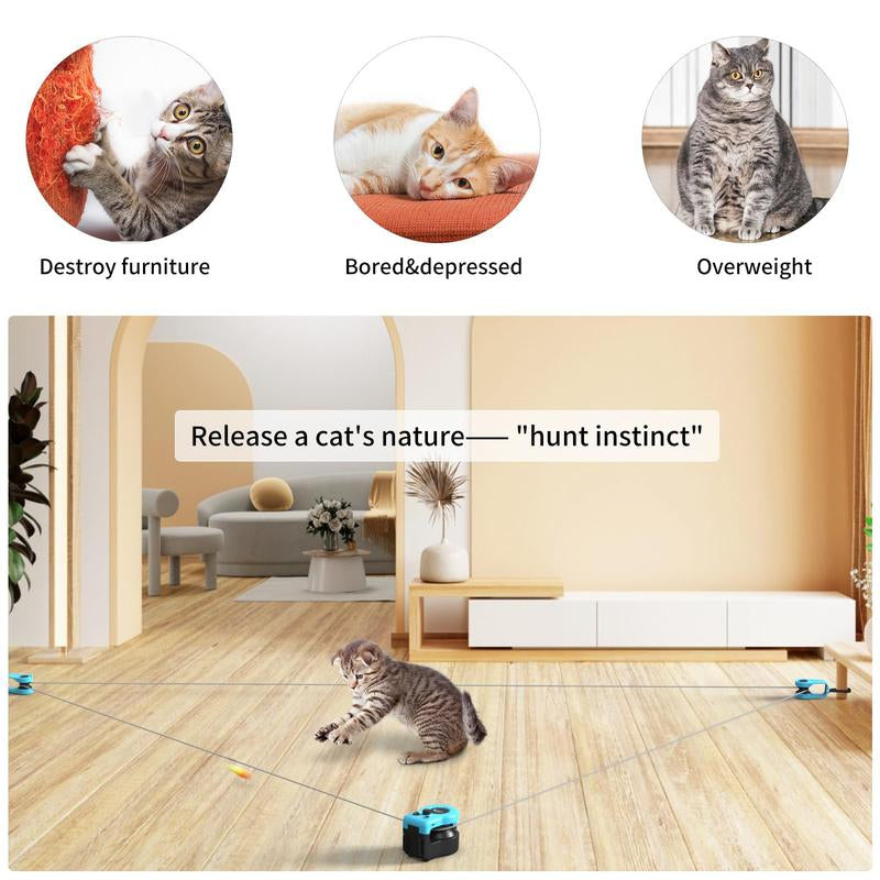 Asfrost Interactive Cat Toys for Indoor Cats, Cat Feather Toy for Bored Cats Kitten Play Chase Run Exercise, Automatic/Remote Control Cat Treadmill, DIY Cat Hunting String Moving Mouse Toys