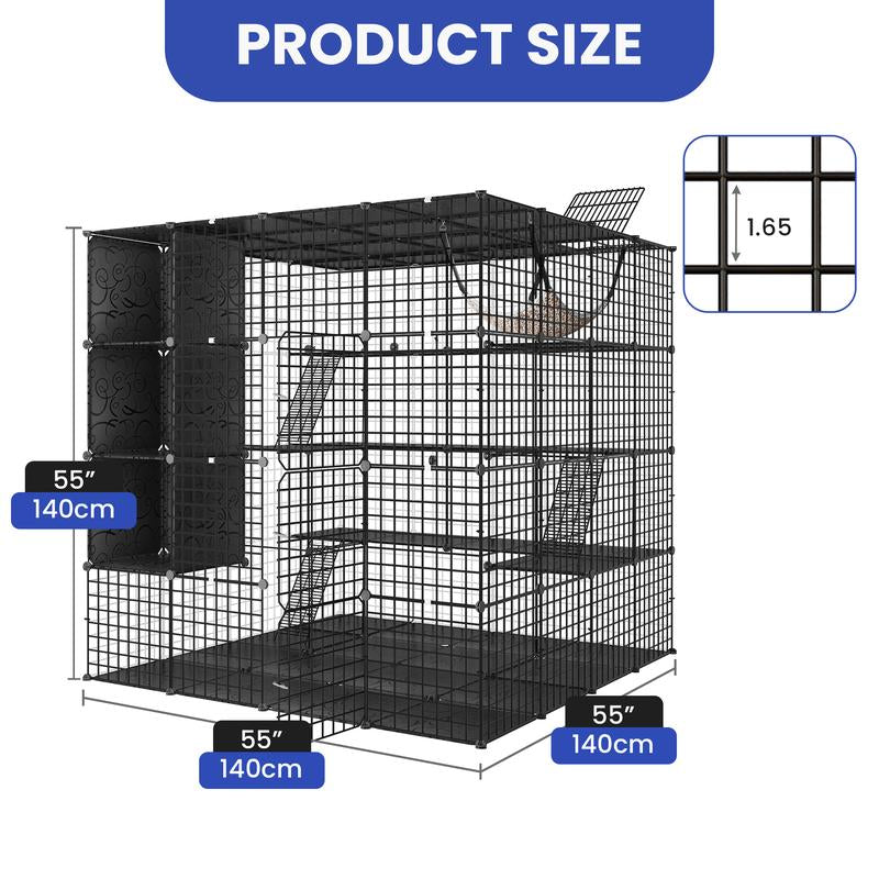 Yitahome Cat Cage Indoor Catio DIY Cat Enclosures Metal Cat Playpen 2/3/4-Tiers Kennels Pet Crate with Extra Large Hammock for Cats, Rabbit