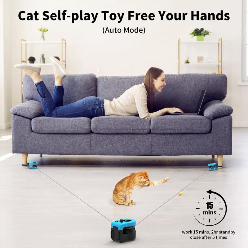Asfrost Interactive Cat Toys for Indoor Cats, Cat Feather Toy for Bored Cats Kitten Play Chase Run Exercise, Automatic/Remote Control Cat Treadmill, DIY Cat Hunting String Moving Mouse Toys